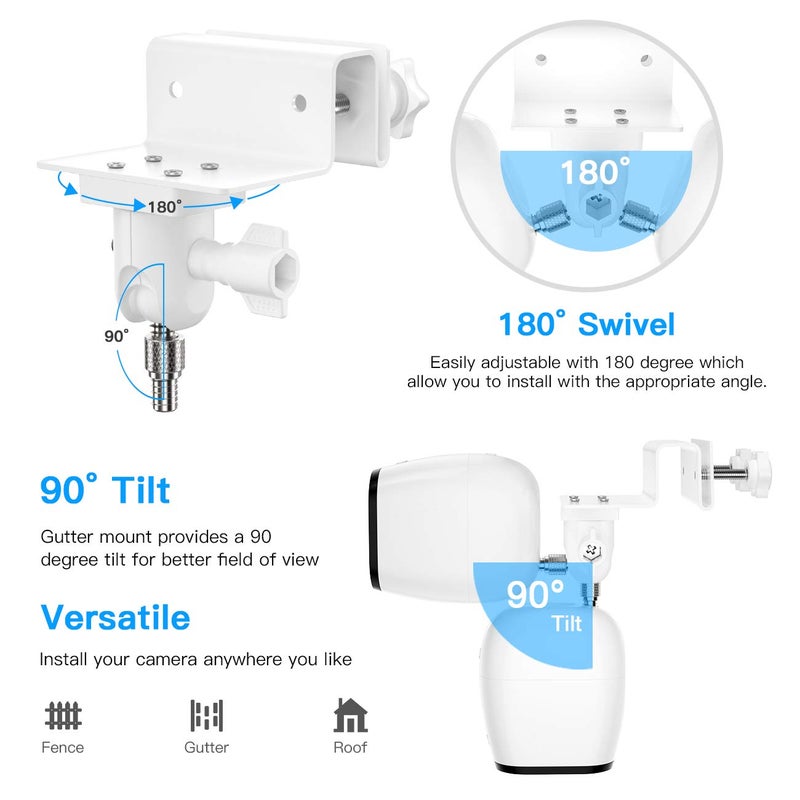 OkeMeeo Gutter Mount for eufyCam 2C/2C Pro/3C/for Arlo Essential/Pro 5S/Pro 4/Pro 3/Ultra 2 and More Security Camera with Standard 1/4'' Screw (White, 2 Pack) - Image 3